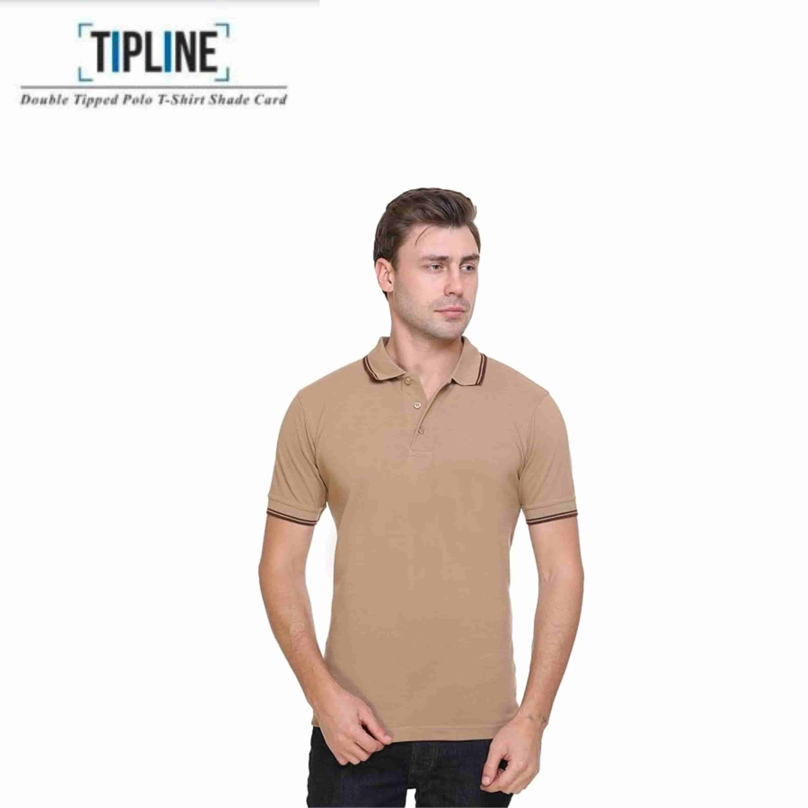 PIKMEE Men's TIPLINE Polo T Shirt  Beige