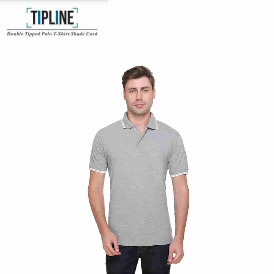 PIKMEE Men's TIPLINE Polo T Shirt  Grey Melange