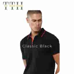 TTH Jacquard Polo T Shirt Black With Red Tipping