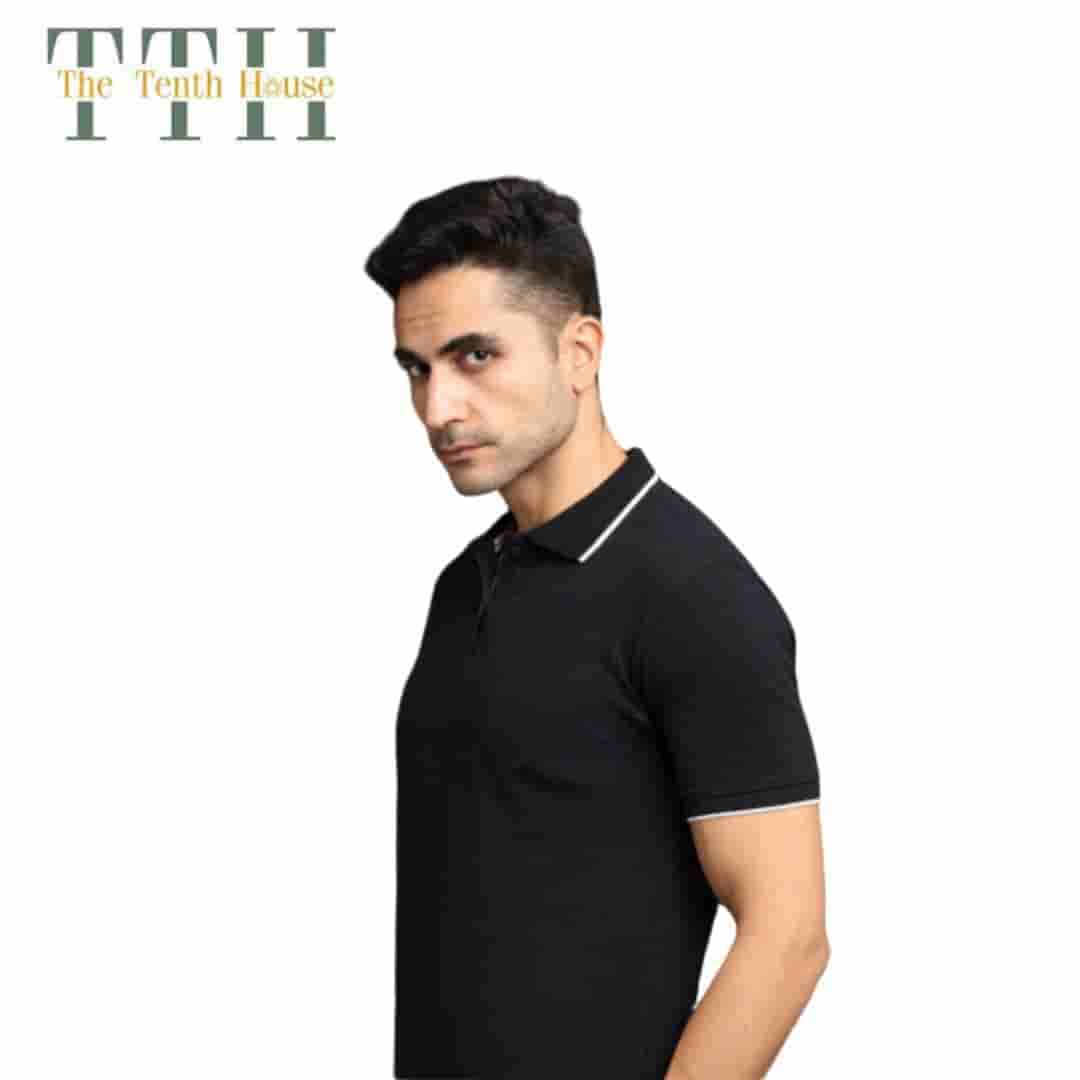 TTH Premium Polo T Shirt Black With White Tipping