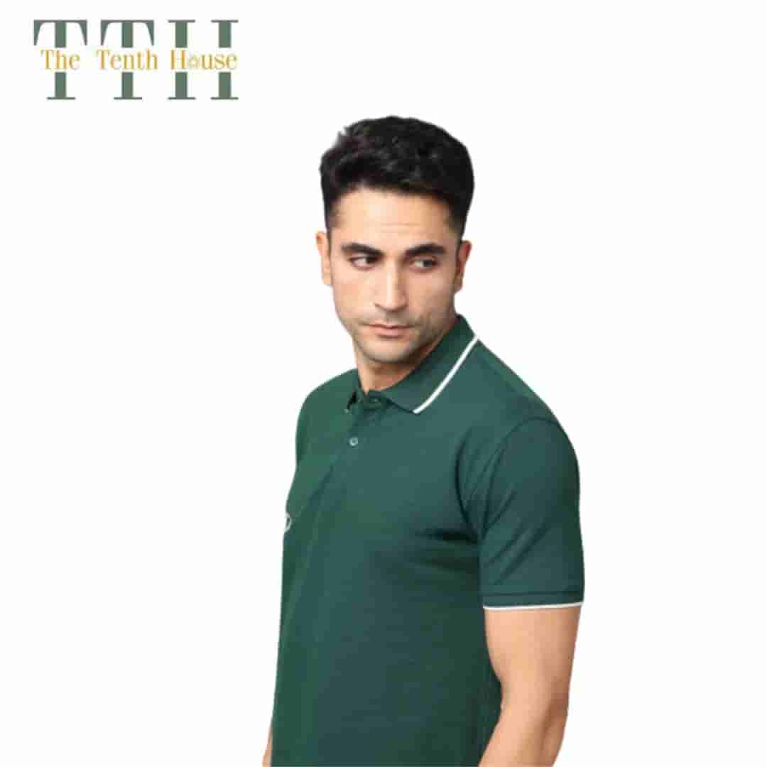 TTH Premium Polo T Shirt Bottle Green With White Tipping