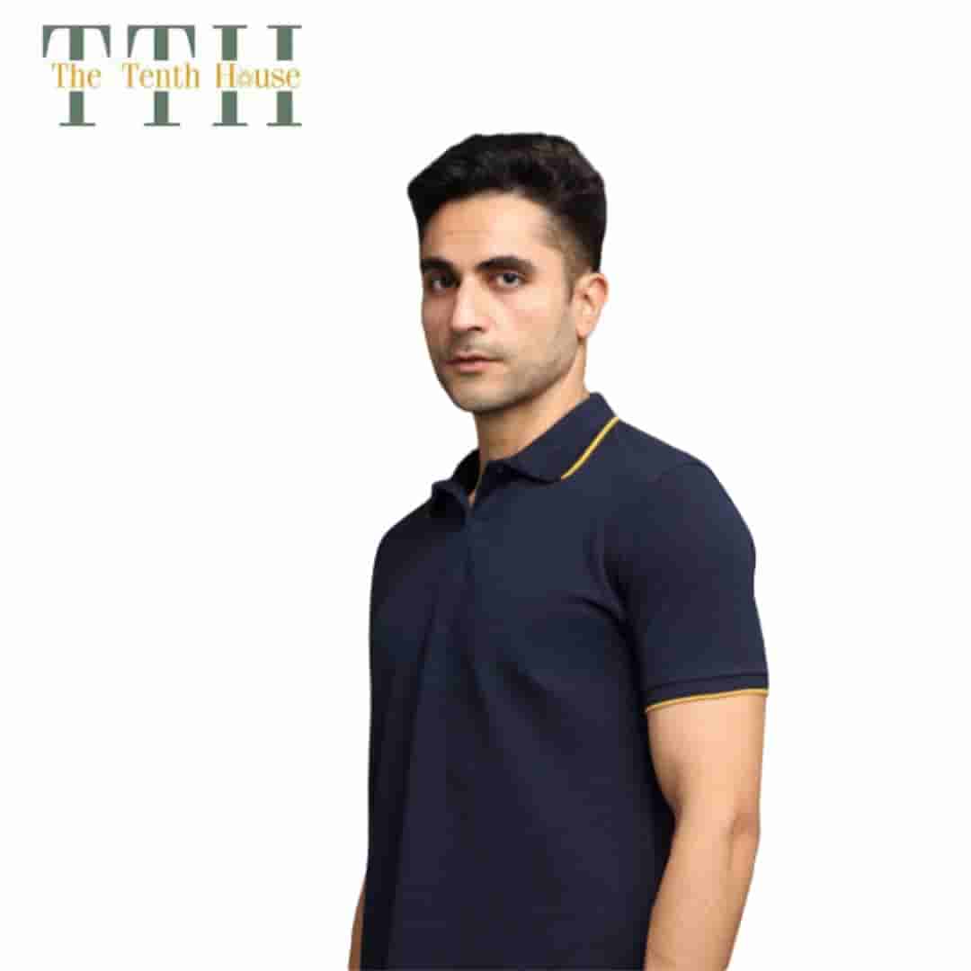 TTH Premium Polo T Shirt Navy Blue With Golden Tipping