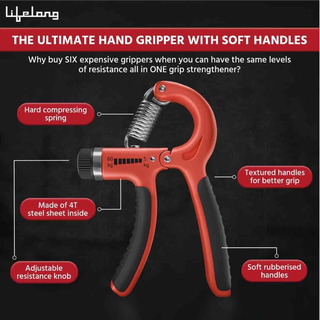 Lifelong Adjustable Hand Grip Strengthener, Hand Gripper for Men & Women Black