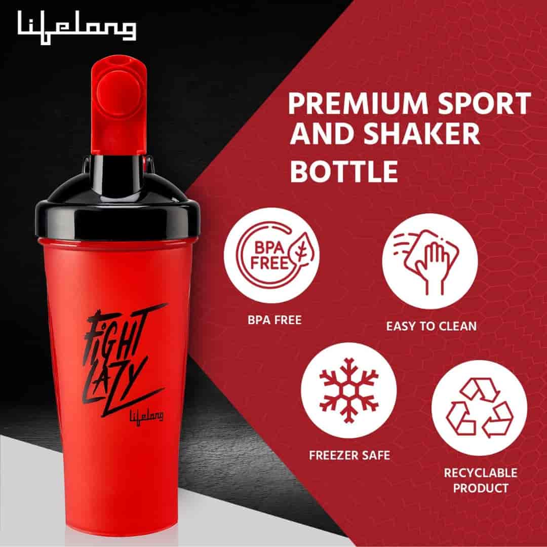 Lifelong Protein Shaker Leakproof Stylish Protein Sipper Bottle Red