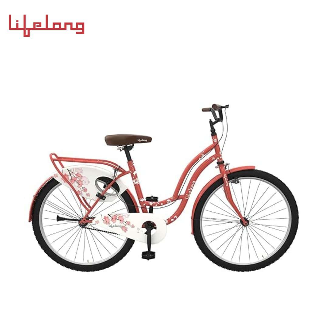 Lifelong Lady Cycle for Girls/Women with Caliper Brake, Rigid Fork, Mudguard, Integrated Carrier|Max Weight Capacity: 90kg|Freeride Bike|Hybrid Bike (LLWBC2601, Orange)