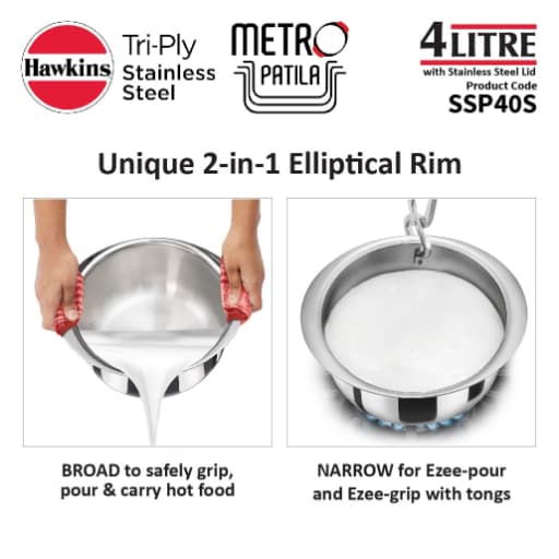 Hawkins 4L Stainless Steel Tope Metro Patila With SS Lid