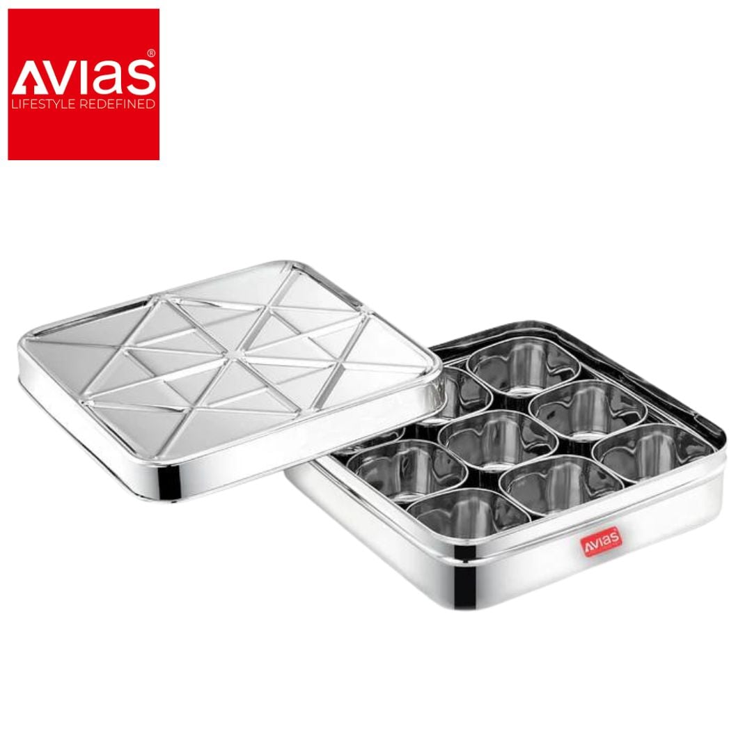 Avias Trios 9 Square Spice Box (Medium) � Stainless Steel Lid