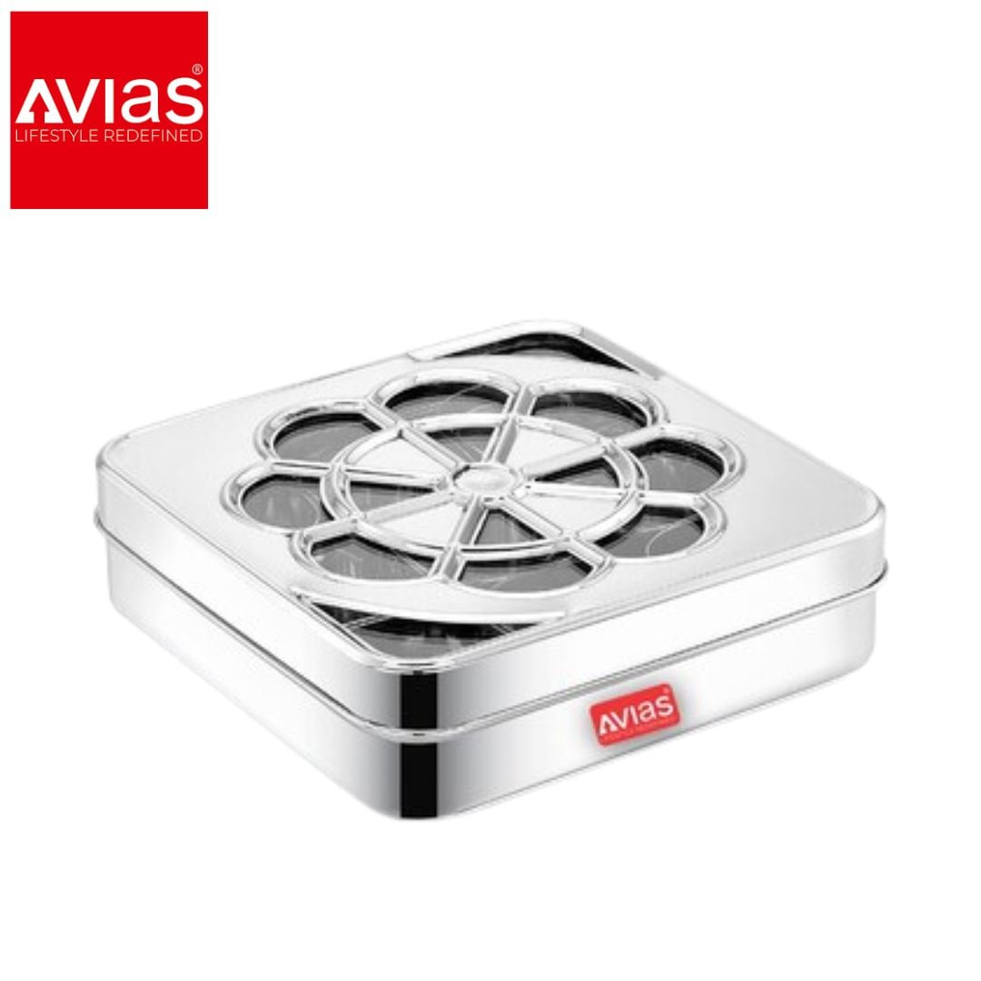 Avias Flora 9 Square Spice Box (Medium) � Steel Lid