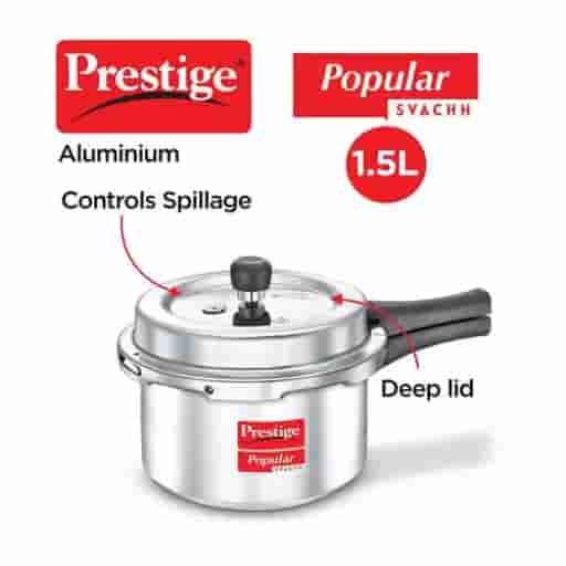 Prestige 10162 Popular Svachh Aluminium Pressure Cooker 1.5 Ltr