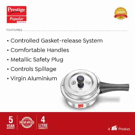 Prestige 10166 Popular Svachh Aluminium Pressure Cooker 4.0 Ltr