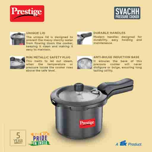 Prestige 20223 Svachh Hard Anodised Pressure Cooker, 3L
