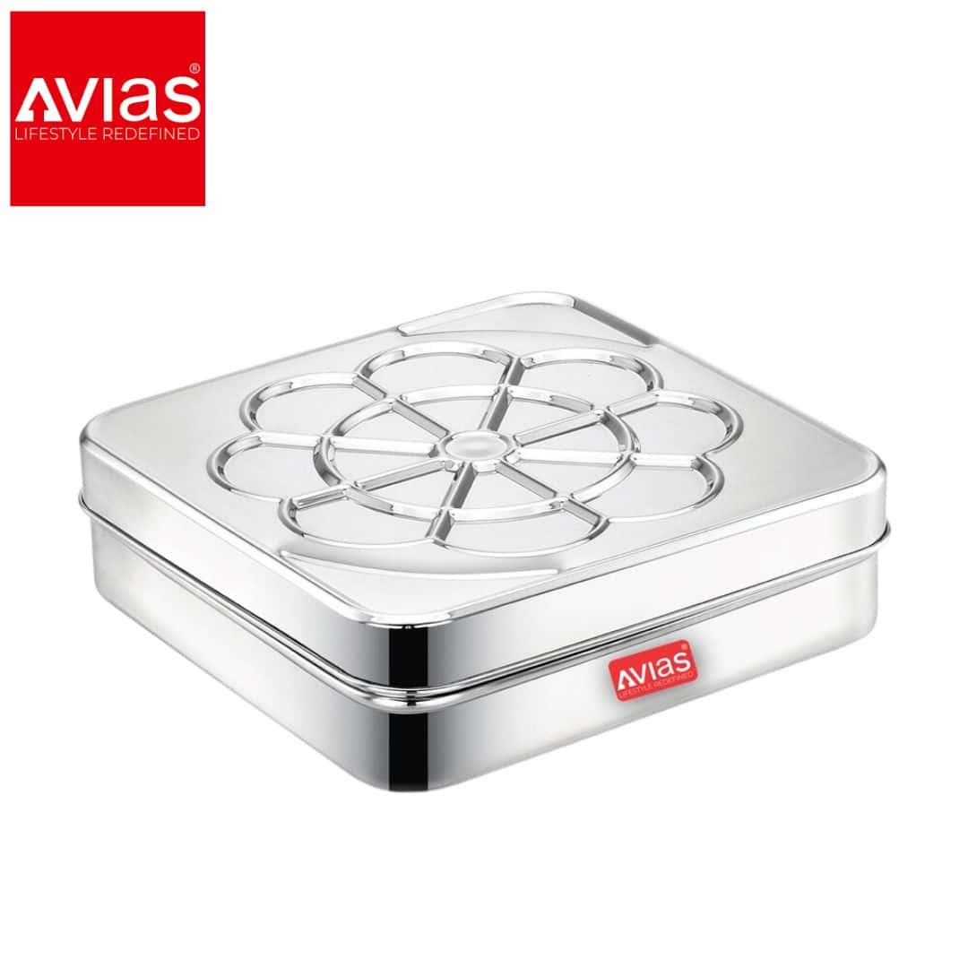 Avias Flora 9 Square Spice Box (Medium) � Stainless Steel Lid