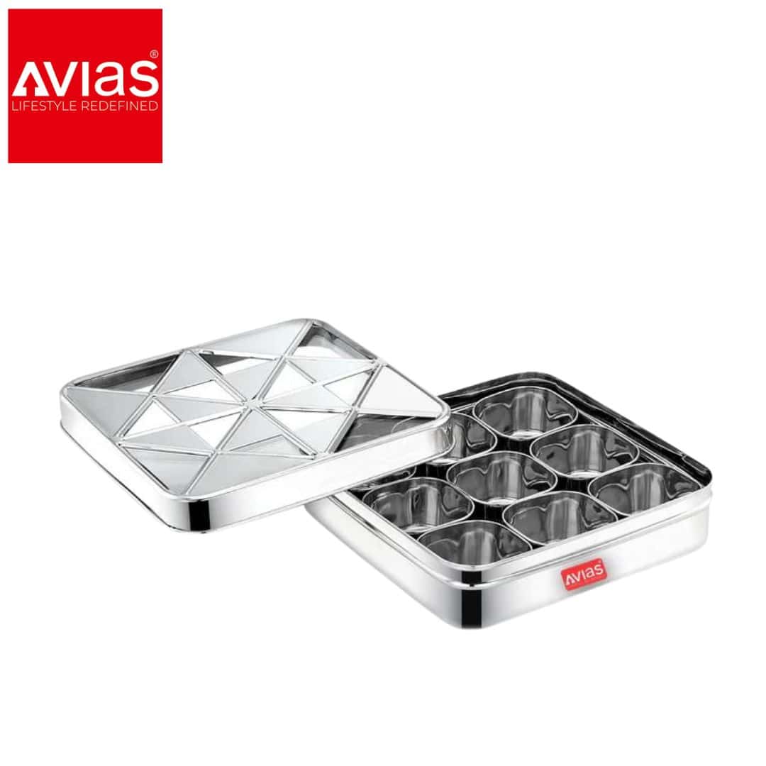 Avias Trios 9 Square Spice Box (Medium) � Glass Lid