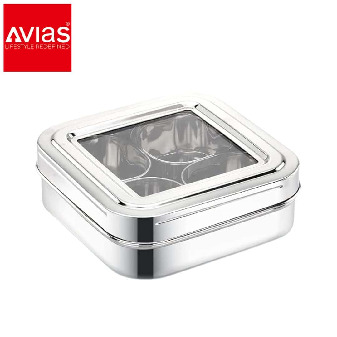 Avias 4 Square Spice Box (Plain) � Spice Organizer