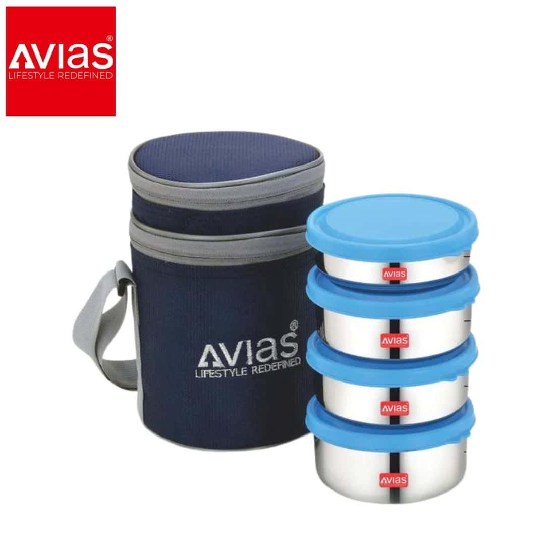 Avias Freshia Round Lunch Box � 4 Stainless Steel Containers