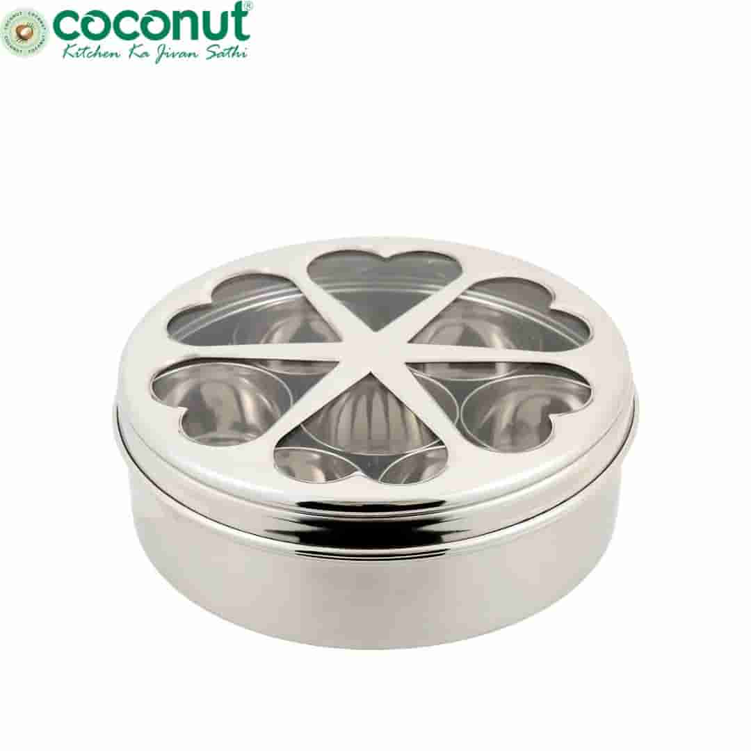 Coconut Stainless Steel Round Masala Box|Ideal Spice Storage Solution