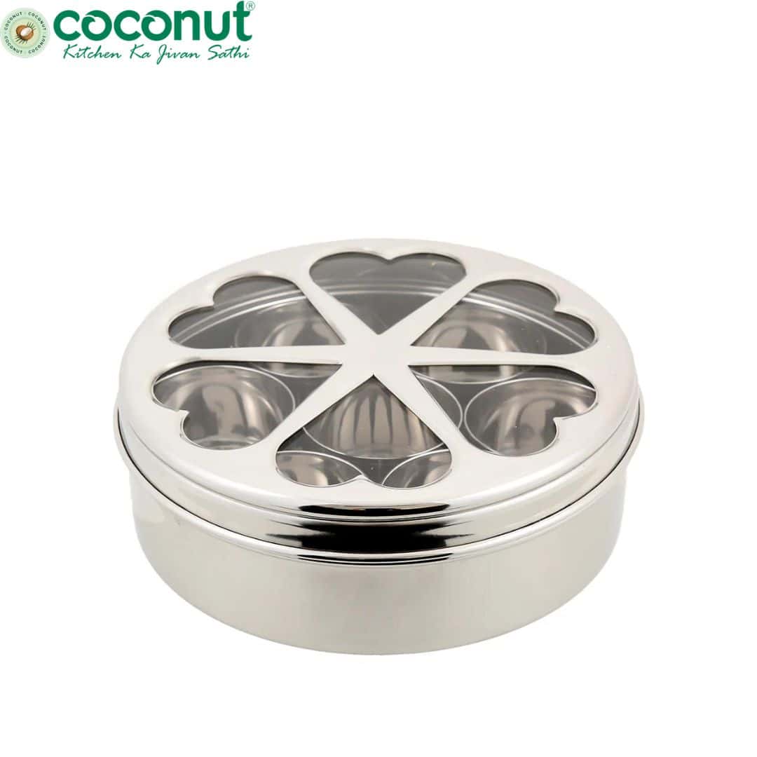 Coconut Stainless Steel Round Masala Box|Ideal Spice Storage Solution