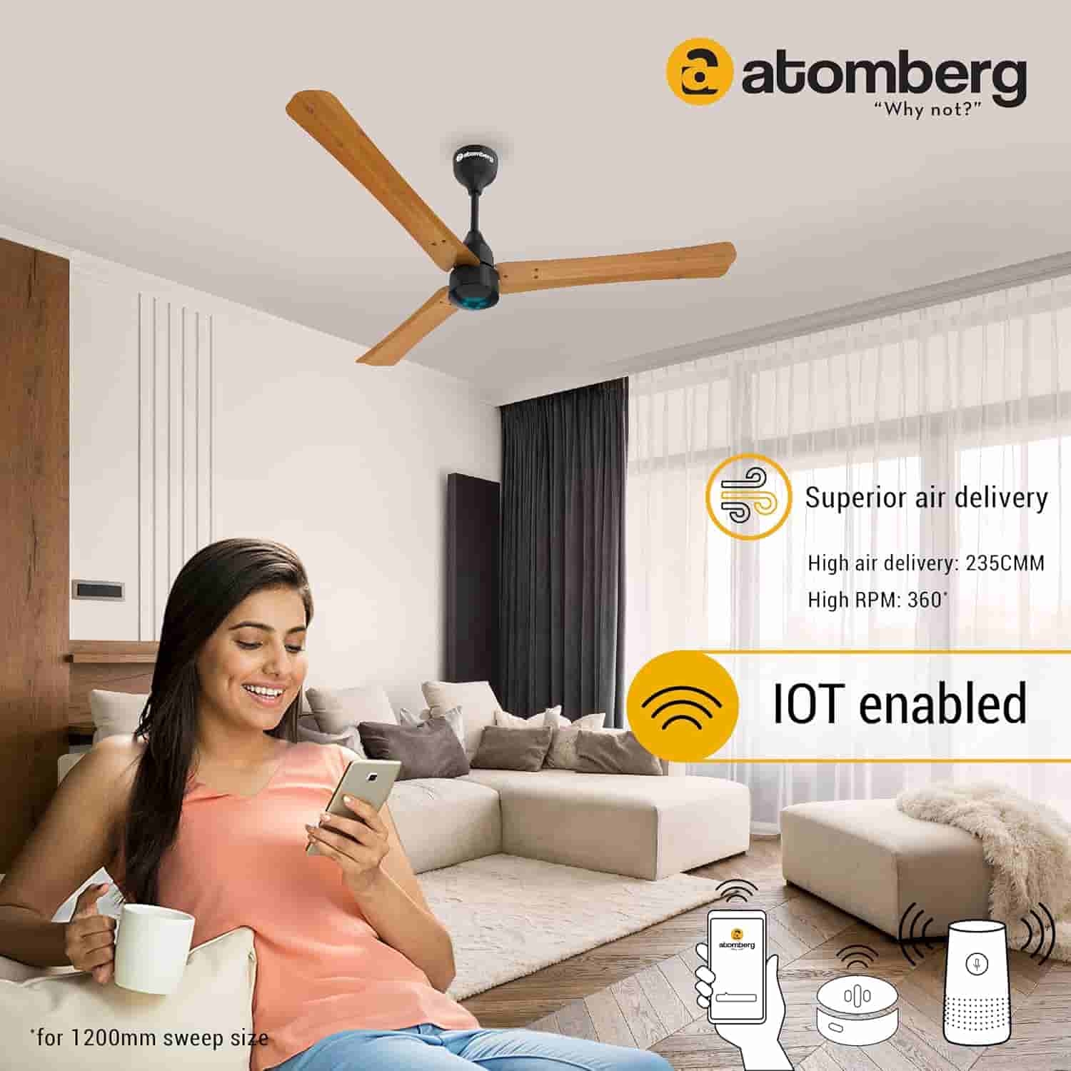 Atomberg Renesa Smart CF1.2M 35W Golden Oak
