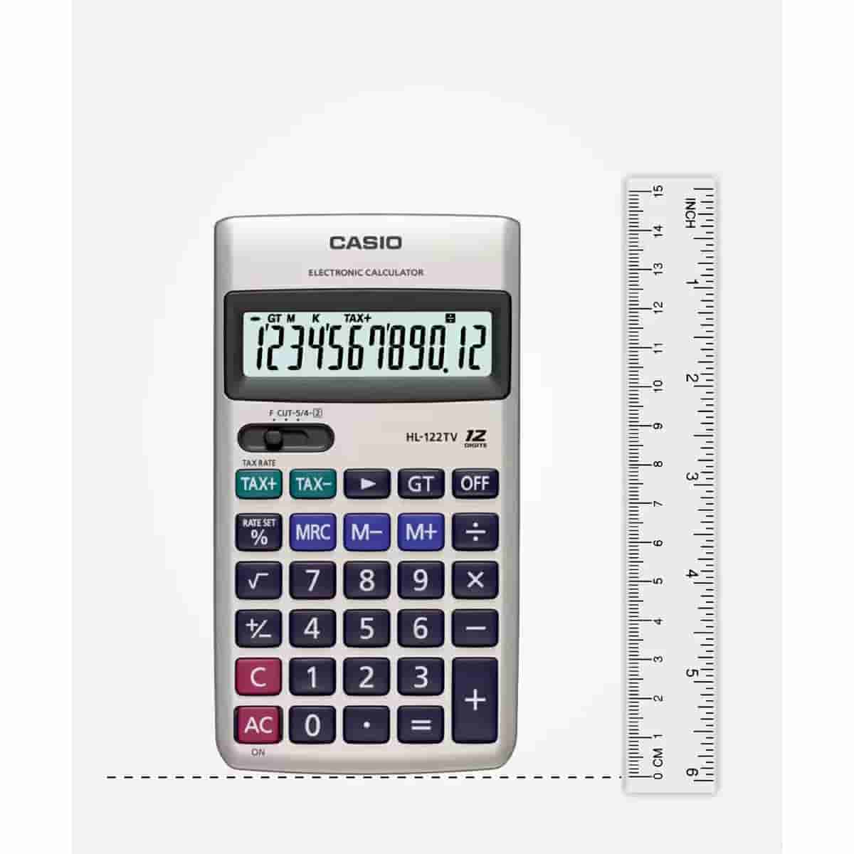 Casio 12 Digit Portable Calculator with Metal Faceplate & GT Key-HL-122TV